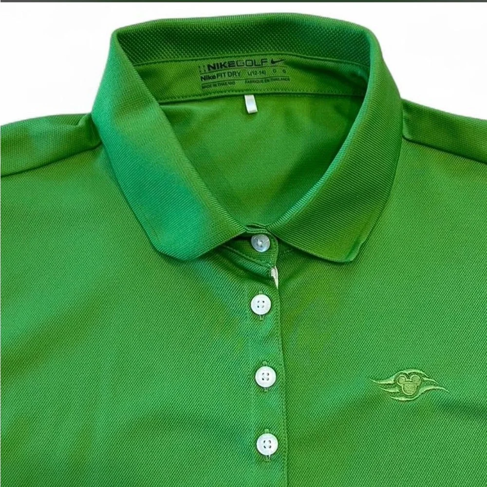 Nike Women’s Bright Green Button-Front Polo Shirt, Nike Golf with Disney logo